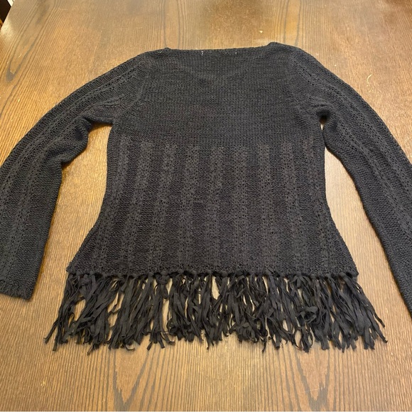 VTG Y2K Max Studio Black Open Knit Fringe V-neck Sweater Top Size Medium - Picture 7 of 9